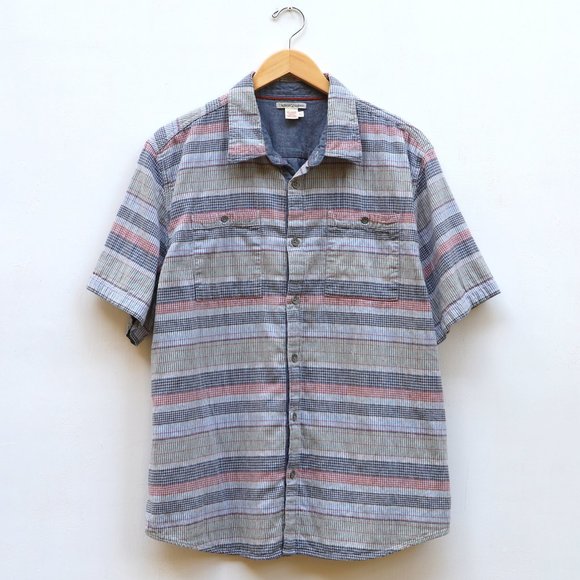 Carbon 2 Cobalt - Men's Size L Striped Button Up Shirt Short Sleeve - Picture 2 of 4